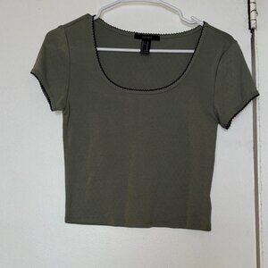 Forever 21 Green Crop Top with Black Trim